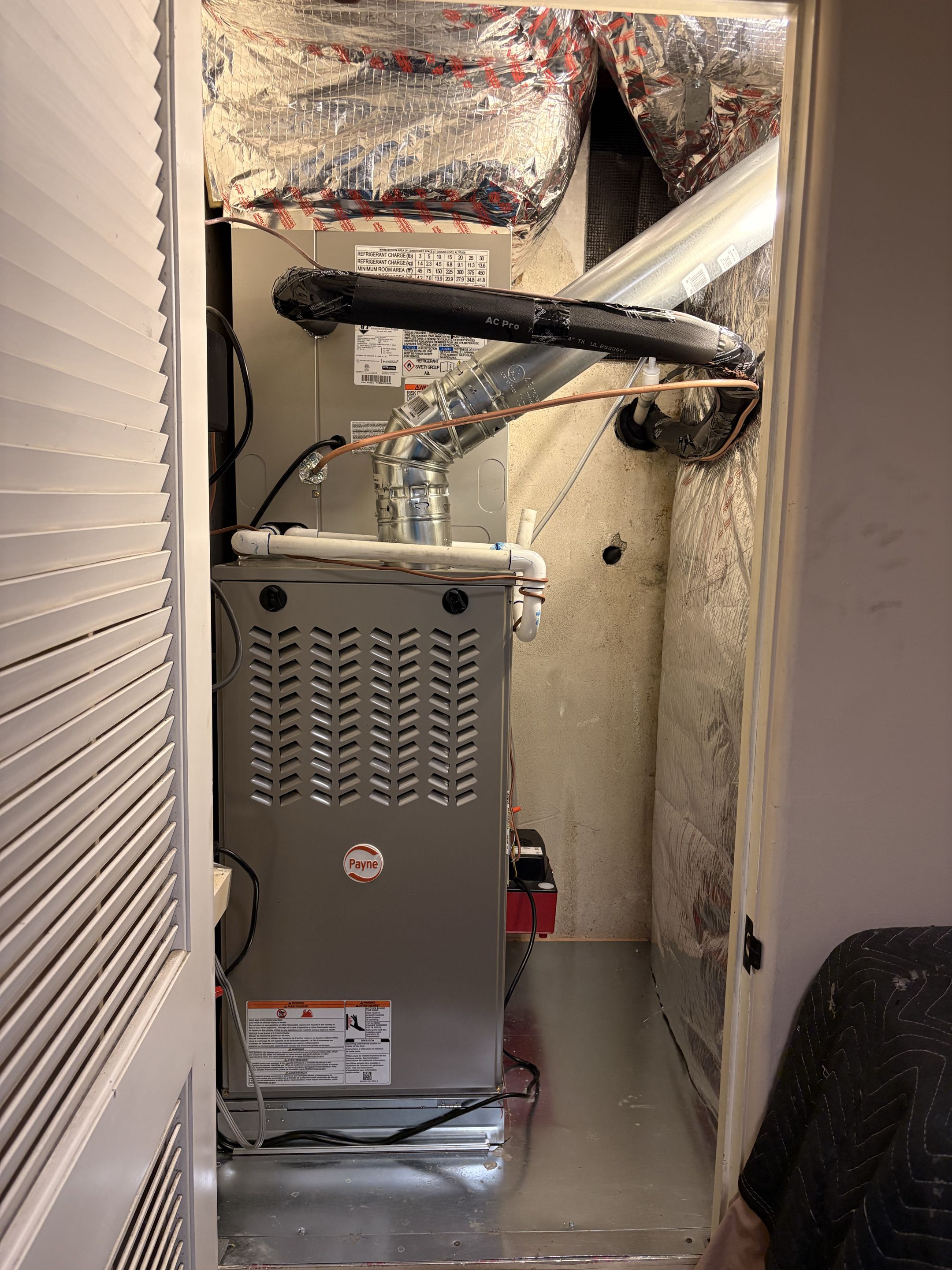 New Pane system installation R454-B refrigerant. Perform closet style tight space. Before and after. 