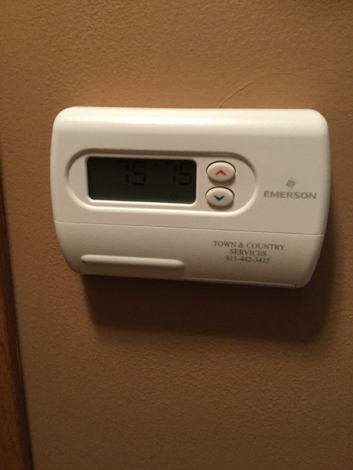 A/C Service. Replaced Non-Programmable Thermostat that would reset itself to factory settings.