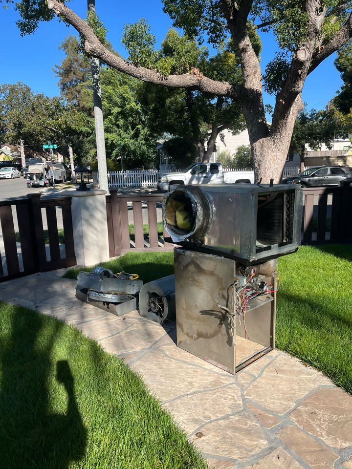 Taking out these gas split systems and installing two Mitsubishi heat pump split systems here in Burbank 