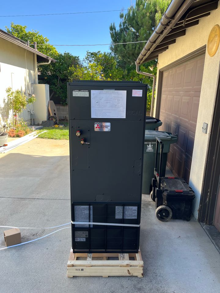 Taking out a gas split system and installing a Mitsubishi heat pump split system with all new ducting here in Pasadena 