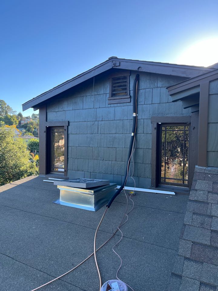 Re located the copper lines and started to place the custom platform  for the condenser that’s going on the roof. Here in Eagle Rock 