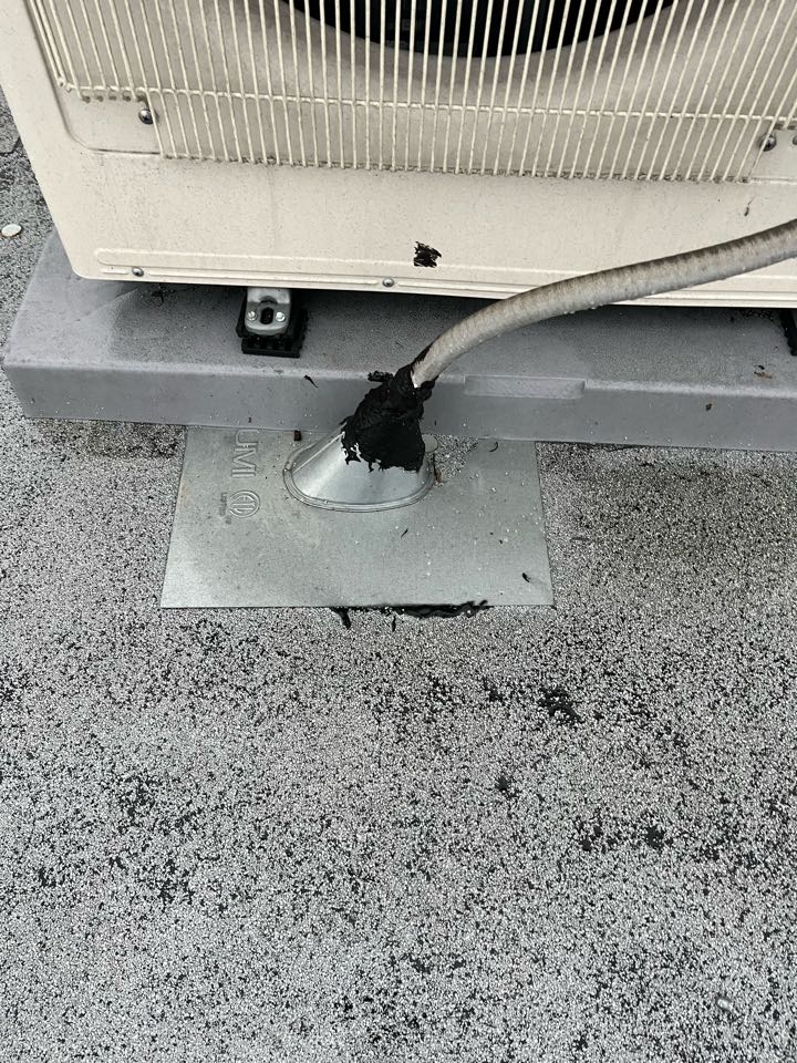 Finding a water leak on a flat roof here in LA the original electrical flashing isn’t roofed in 