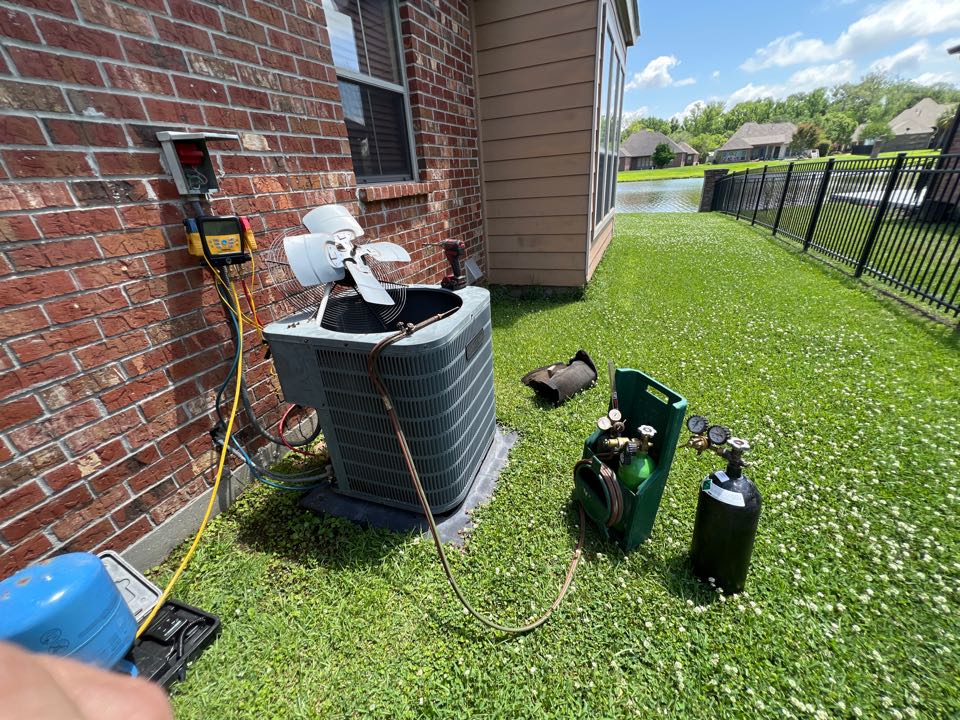 Welding a hole in a Goodman condenser for leaking Freon 