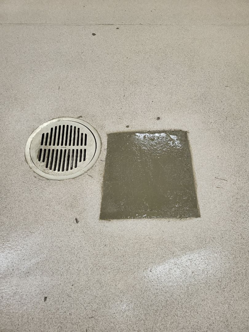 Leaking 3" inche floor p-trap, replacement of floor drain p-trap. Chula Vista Costco, Broadway. 