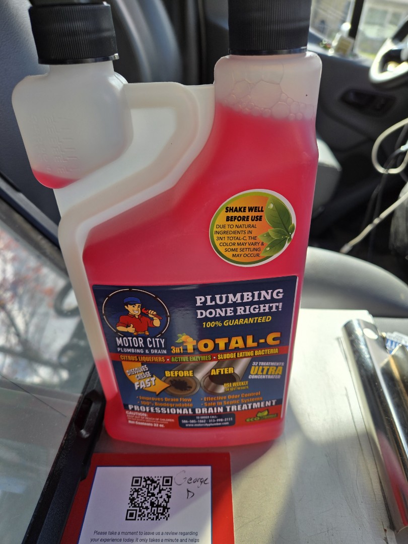 applied Total C drain cleaner to the shower drain and tub drain. Southfield 