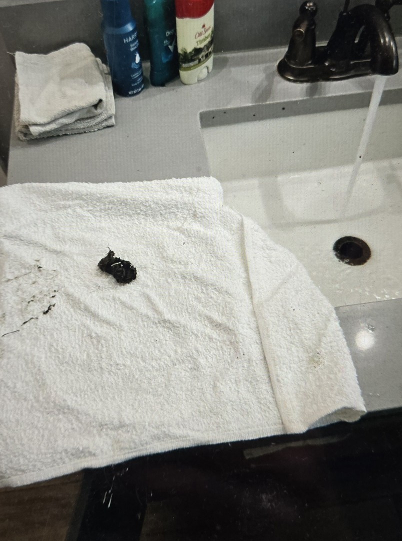 cabled through the lav sink drain in upstairs master bathroom. Royal Oak 