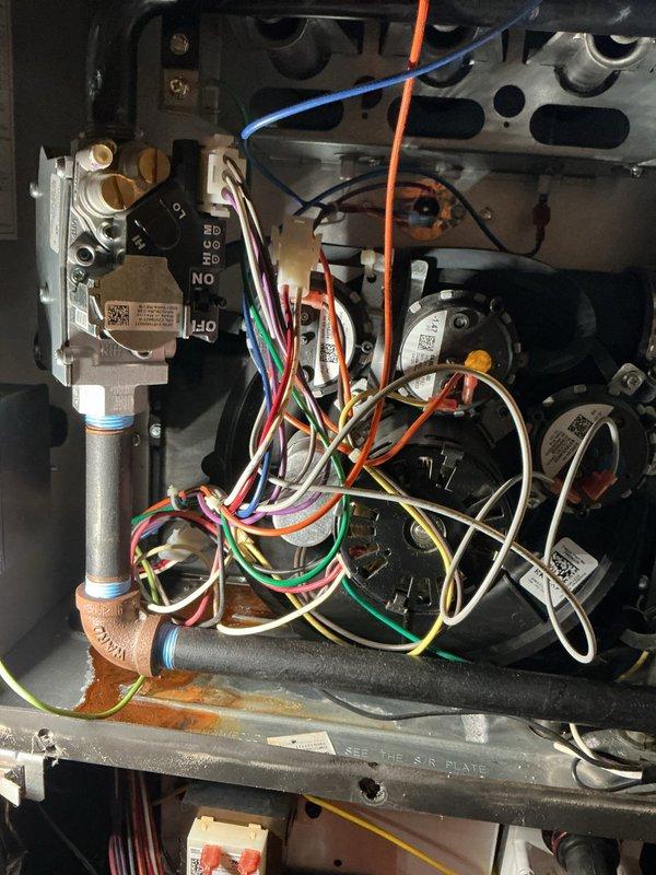 Performed annual preventative maintenance on Goodman furnace under prepaid service agreement. Inspection revealed a defective collector box with active leakage. Removed and replaced collector box to restore proper system operation and prevent further damage.