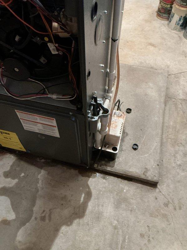 Replaced defective gas valve on furnace as part of sold work order. Investigated customer's complaint of constantly running compressor and leakage, identifying frozen condensate drain line due to improper outdoor placement. Provided estimate for drain line relocation to prevent future freezing issues.