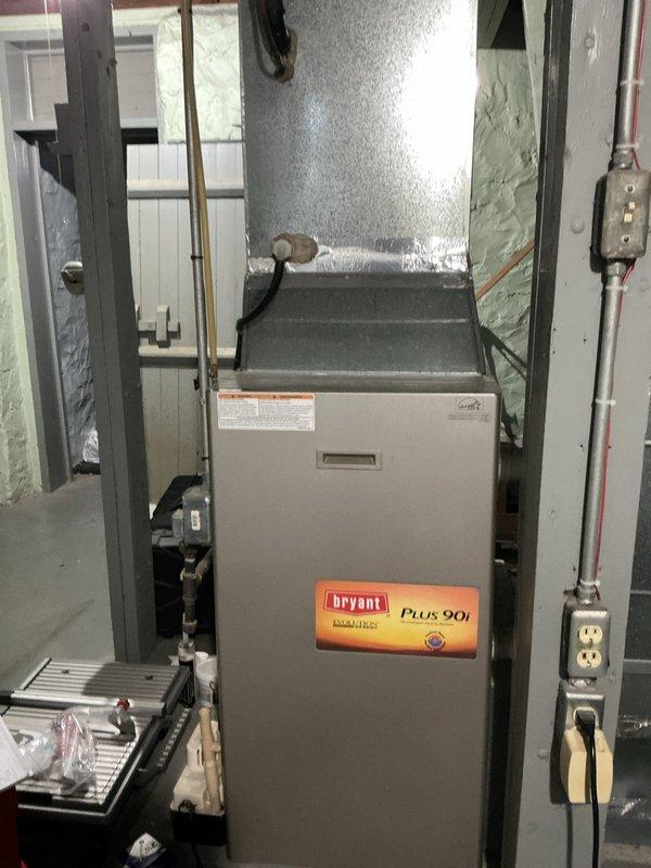 Inspected 2006 Bryant Plus 90i furnace experiencing no-heat condition. Removed and examined blower wheel assembly which was found to be in operational condition with no visible damage or debris accumulation. Performed system diagnostics and implemented necessary adjustments to restore heating function. Recommended preventative maintenance options to customer due to system age (19 years) to prevent future failures.