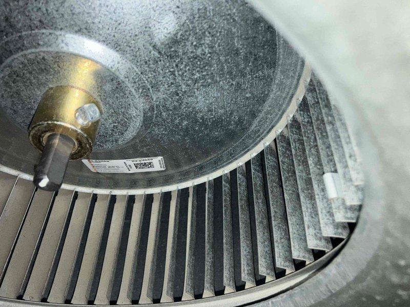Performed annual preventive maintenance on existing furnace that had been previously rescheduled. System inspection showed furnace operating correctly. Cleaned blower wheel assembly and conducted combustion analysis with readings showing proper operation (O2: 7.7%, CO: 14ppm, CO2: 7.5%, stack temperature: 87.2°F).
