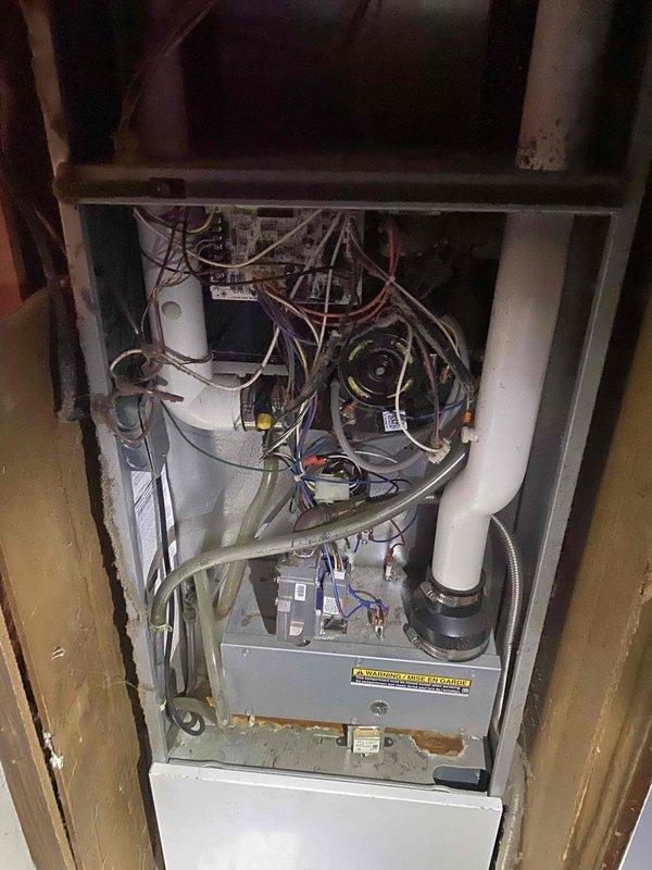 Responded to no heat emergency call for an aging furnace system. Diagnostic testing revealed a failed transformer as the root cause of the heating failure. Replaced defective transformer, verified proper voltage readings across control circuit, and confirmed normal system operation through complete heating cycle.