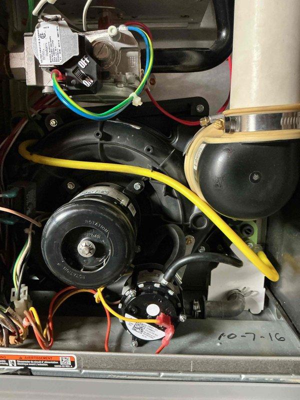 Responded to emergency no-heat call for furnace installed 10-7-16. Accessed unit, inspected internal components including gas valve assembly, blower motor, and electrical connections. Installed previously ordered part to restore heat function during cold weather conditions.