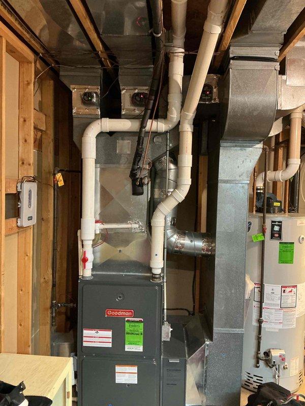 Completed annual prepaid maintenance service on customer's Goodman furnace. Inspected HVAC system components, ventilation network, and associated PVC piping. System is functioning properly with no issues identified at this time.