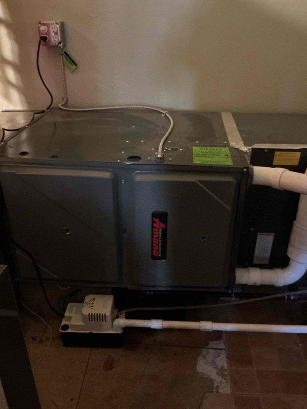 Completed annual prepaid maintenance service on Amana furnace. Performed standard inspection of unit, including examination of condensate drainage system, electrical connections, and control components. All systems verified to be functioning properly with no issues detected.