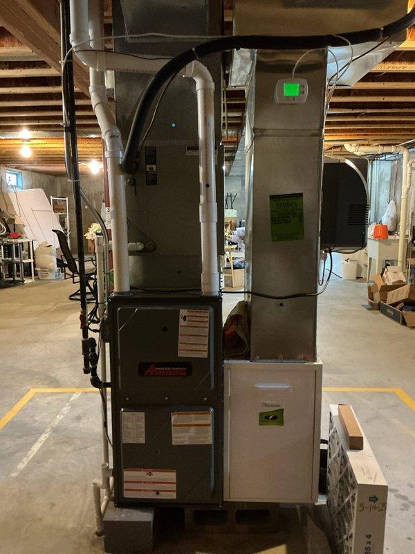 Performed annual preventative maintenance on a 5-year-old heating system. Inspected the furnace unit, air handler, and associated ductwork. Cleaned and examined the blower wheel assembly, confirming proper operation of all components under the Partner Plan maintenance agreement.