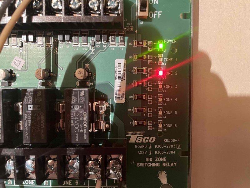 Returned to install customer supplied actuators and Mr Pex zone valves. Troubleshooted zone control system with focus on valve operation issues. Replaced three older Nest thermostats with newer models to resolve voltage drop problems that were preventing proper valve operation.