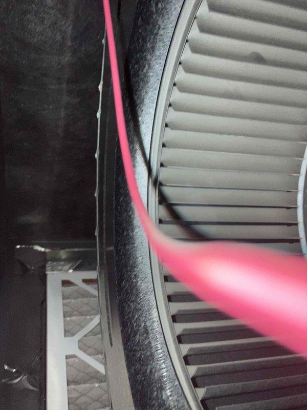Performed annual prepaid maintenance service on furnace. Inspected system and identified heavily soiled air filter with significant dust accumulation. Removed and replaced filter to improve system efficiency and airflow. Ventilation components appear functional after service.