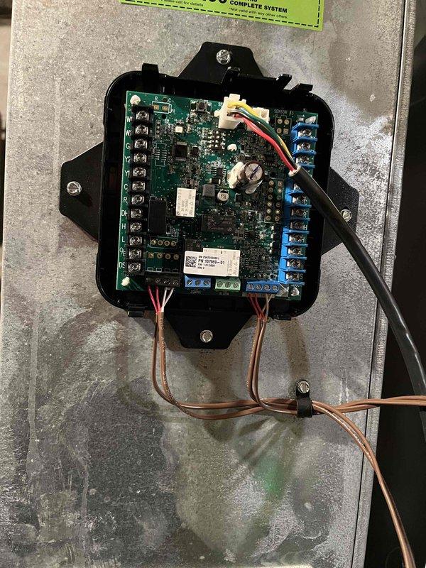 Responded to urgent system alarm on Lennox equipment. Diagnosed communication failure between heat pump and furnace due to damaged thermostat wiring. Repaired wiring connections at control board terminals, restoring proper system communication and resolving the alarm condition.