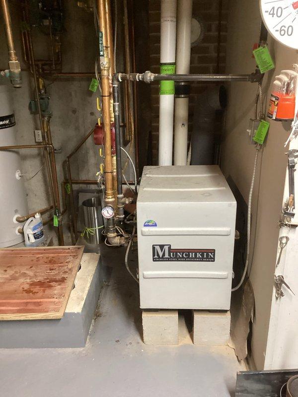 Completed service call to address boiler pump issues. Successfully replaced pump and flanges on Munchkin boiler system as agreed upon in previous assessment. Verified proper operation after installation with heat confirmed working correctly.