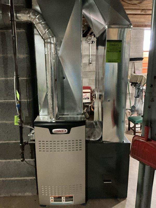 Performed comprehensive annual preventative maintenance on Lennox furnace per prepaid coupon. Inspected all components and verified proper operation. Discussed options for thermostat upgrade including the need to run approximately 20' of C-wire to enable advanced functionality.
