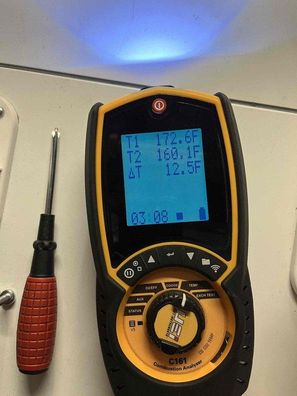 Responded to callback for boiler failing to maintain setpoint temperature. Diagnosed system struggling to keep up with heating demand during cold weather. Increased return pump speed to high setting, adjusted CH water temperature from 172°F to 180°F, and recommended opening basement zone registers to improve heat distribution throughout home.