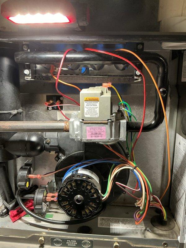 Responded to service call for 7-year-old furnace with no heat operation. Diagnostic testing revealed failed pressure switch preventing ignition sequence. Removed defective component and installed new pressure switch, restoring proper furnace operation and heat to the residence.