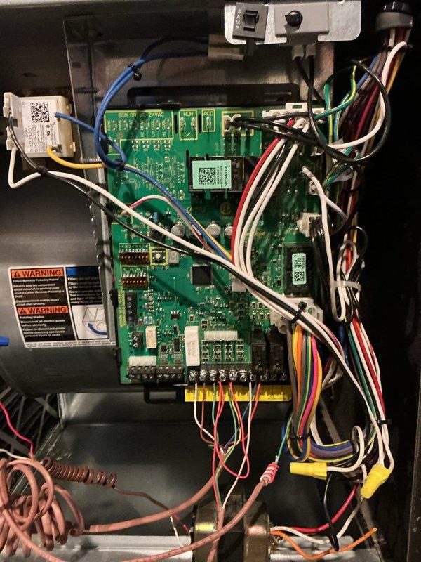 Performed diagnostic inspection on furnace control system. Identified issues with humidifier components requiring attention. Service was incomplete due to scheduling constraints; arranged for follow-up visit to complete humidifier repair and install humidifier stat.