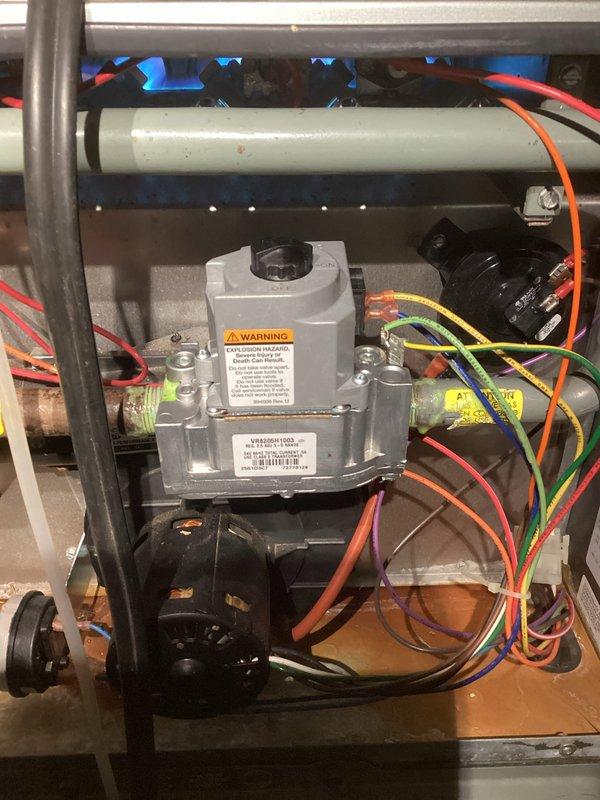Completed return service call to replace gas valve and two pressure switches on existing furnace as previously sold. Installed new components and verified proper operation of heating system. Unit is now functioning correctly with all safety switches operational.