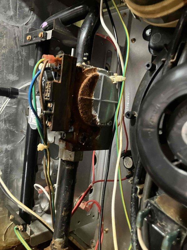 Diagnosed Carrier furnace no-heat condition and identified a faulty gas valve with significant corrosion. Replaced gas valve to restore proper heating function. Visual inspection revealed additional rust and debris accumulation throughout system components.