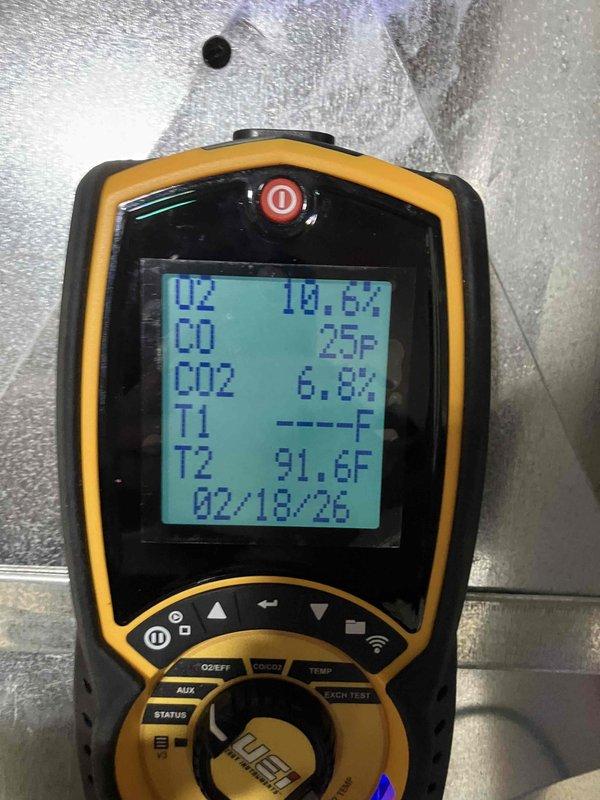 Completed annual Heat Inspection on furnace under Partner Plan. Performed combustion analysis with digital analyzer showing proper O2 (10.6%), CO (25ppm), and CO2 (6.8%) levels. Inspected blower wheel assembly; all components functioning normally with no issues identified requiring immediate attention.