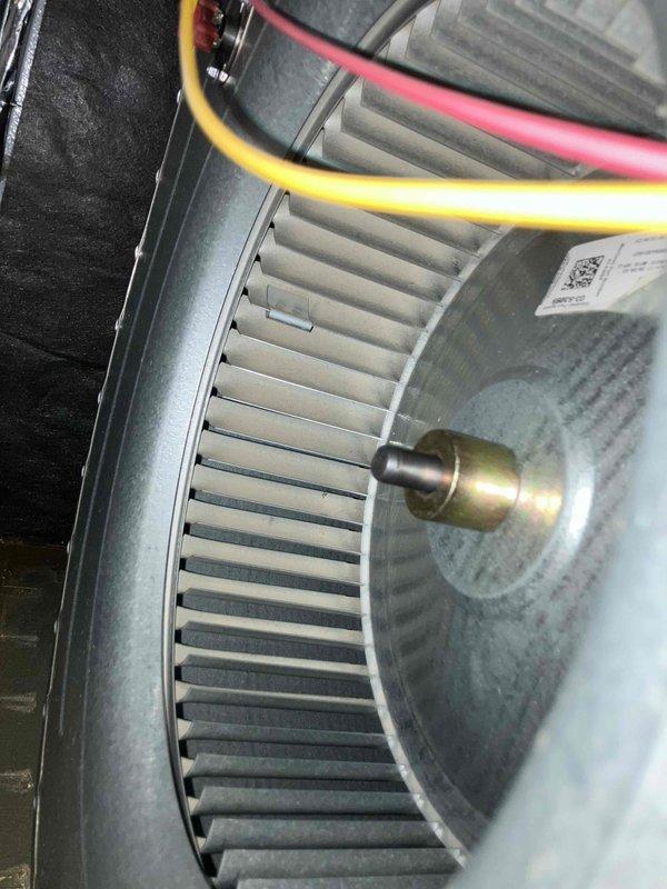 Performed annual furnace inspection and tune-up service, including combustion analysis with readings of O2 at 10.3%, CO at 21P, and CO2 at 6.0%. Inspected blower wheel assembly and motor connections, confirming proper operation with no visible issues detected.