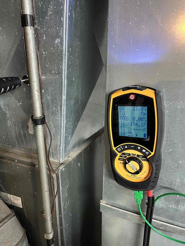Replaced seized and rusted inducer draft motor on Bryant furnace system. Post-installation testing with digital analyzer confirmed proper combustion parameters and safe operation, with temperature readings at 104.1°F. Restoration of system functionality and safety verified through comprehensive diagnostic assessment.