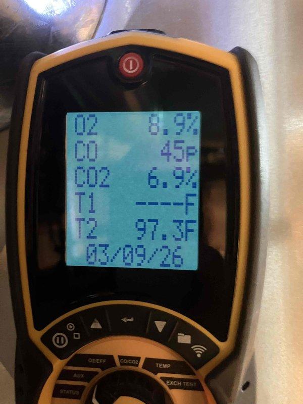 Performed comprehensive tune-up service on two heating systems: a Comfort Aire furnace in main residence and a Carrier unit in garage apartment. Diagnostic testing revealed garage furnace was short cycling due to faulty high limit switch, which was replaced. Combustion analysis completed on both units showing acceptable O2 (8.1-8.9%), CO2 (6.9-7.3%), and CO (38-45ppm) levels, confirming proper operation post-service.