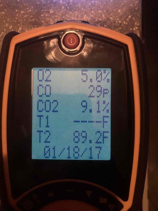 Performed annual partner plan maintenance on 23-year-old furnace. Conducted electrical inspection, heat system evaluation, and gas leak detection with no issues found. Verified proper combustion parameters with analyzer showing acceptable O2 (5.0%), CO (29ppm), CO2 (9.1%), and flue temperature (89.2°F) readings.
