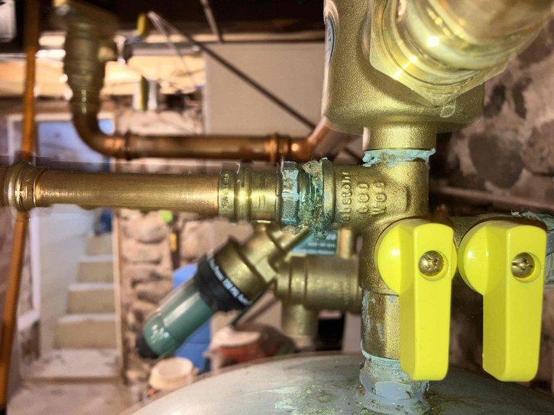 Performed annual boiler inspection and maintenance service. Conducted combustion analysis showing acceptable parameters (O2: 2.5%, CO: 11ppm, CO2: 10.5%, stack temperature: 104.0°F). Inspected gas supply valves and noted minor oxidation on brass fittings that requires monitoring but is currently functioning properly.