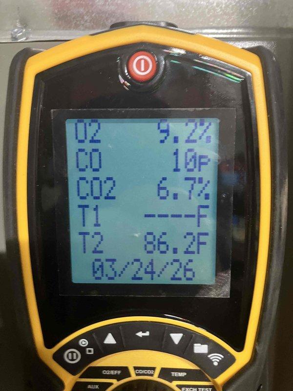 Completed Partner Plan annual heat inspection on 10-year-old furnace. Performed combustion analysis with readings showing 9.2% O2, 10 ppm CO, 6.7% CO2, and 86.2°F stack temperature, all within acceptable parameters. All system components inspected and operating properly with no deficiencies found.