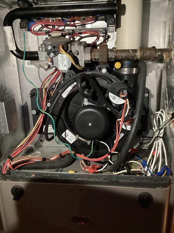 Diagnosed and replaced failed inducer motor assembly on residential furnace heating system. Installed new flame sensor during repair to ensure proper burner ignition and system safety. Unit tested and restored to full operational status with all components functioning within manufacturer specifications.