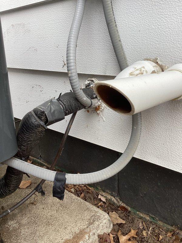 Completed prepaid annual maintenance inspection on furnace system. Upon inspection, discovered failed heat exchanger requiring replacement. Documented condition with photos showing rust staining on exhaust piping and measured condensate drainage system. Provided customer with repair/replacement options to address failed component.