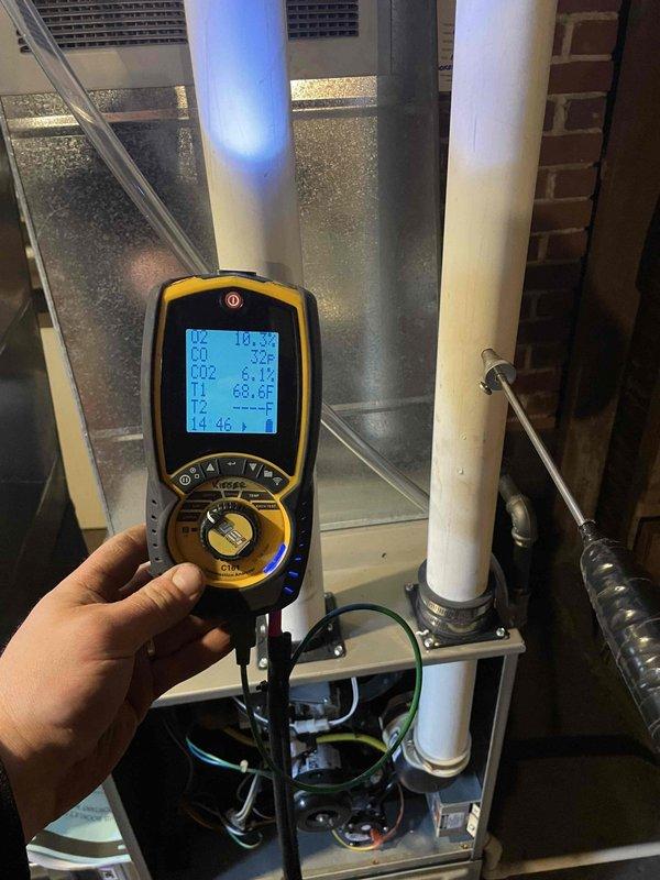 Responded to gas leak on furnace main line previously identified by WPS. Successfully repaired the leak on the main gas line at the furnace unit and performed complete leak testing to verify system integrity. Used combustion analyzer to confirm proper operation and safe gas readings post-repair.