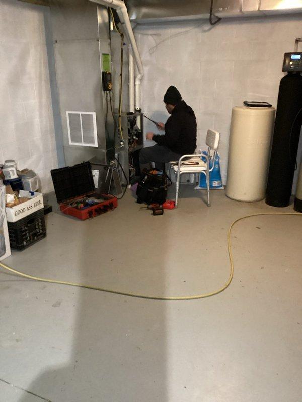 Completed annual furnace preventative maintenance inspection including full system assessment of blower wheel assembly and internal components. Inspected blower wheel for proper operation, checked for debris accumulation, and verified motor function and airflow efficiency. Discussed plumbing concerns with customer including recommendations for pressure tank and water heater replacement, as well as potential air quality system upgrades to improve overall home comfort and indoor air quality.