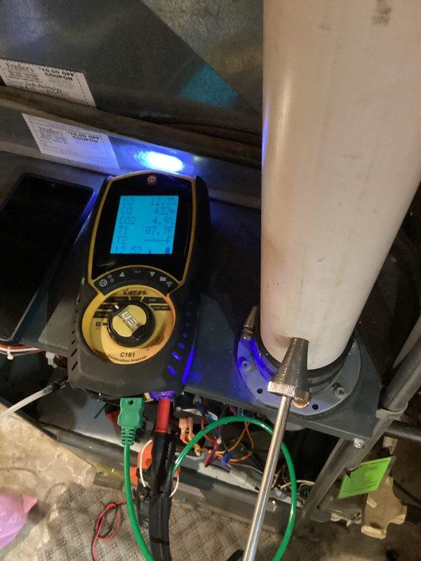 Performed Partner Plan annual heat inspection on 17-year-old furnace system. Conducted comprehensive diagnostic testing using digital multimeter to evaluate system performance and safety parameters. Upon thorough examination, identified failed heat exchanger requiring immediate attention due to safety concerns. Documented equipment condition with detailed photographs showing diagnostic equipment readings, electrical connections, refrigerant lines, and system components. Recommended repair or replacement of heat exchanger to restore safe heating operation.