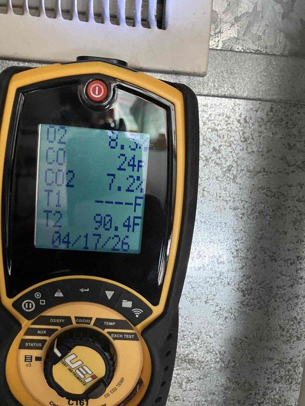 Completed annual prepaid maintenance on furnace system. Performed comprehensive inspection of all components, tested combustion efficiency readings with digital analyzer showing acceptable oxygen levels at 7.2% and supply temperature at 90.4°F, verified proper airflow through ventilation system, and inspected ductwork and housing components. System operating within normal parameters with no deficiencies noted.