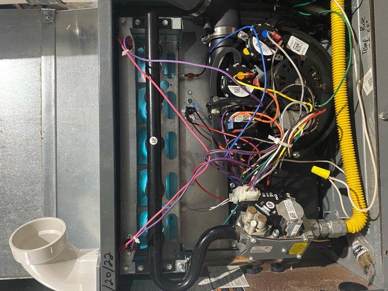 Responded to no-heat call on residential furnace system (2012 unit). Upon inspection, discovered heavily corroded burner assembly preventing proper ignition and heat production. Removed failed burners and installed new burner assembly, verified gas valve operation, tested all electrical connections and control board functionality. Cycled system through multiple heating cycles, confirmed proper ignition sequence, flame characteristics, and heat delivery to living space.