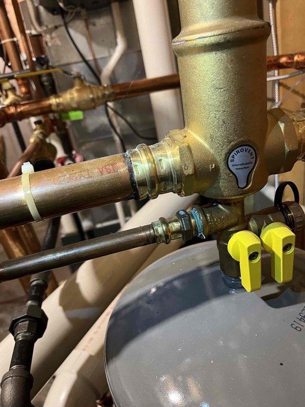 Completed annual partner plan inspection on boiler system. During inspection, identified igniter discoloration and corrosion on multiple fittings caused by acidic antifreeze, with the mixing valve showing the most significant deterioration. Documented conditions with photos and provided preventative maintenance estimates to address the corrosion issues before they lead to system failure.