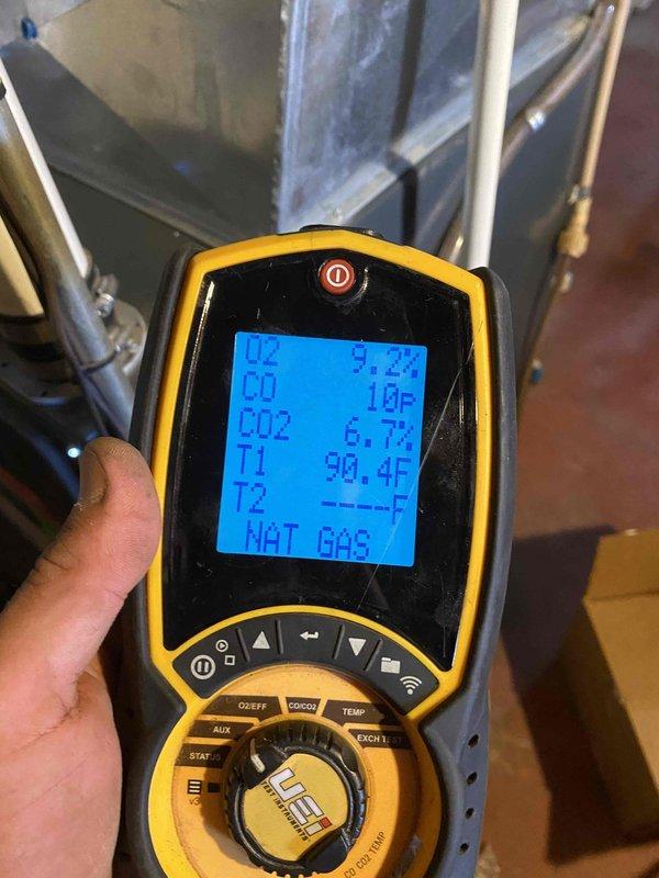 Responded to no heat call on furnace over 10 years old. Upon arrival, diagnosed failed inducer motor preventing unit from operating. Replaced defective inducer assembly with new unit and performed combustion analysis to verify proper operation, confirming oxygen levels at 21.0%, carbon monoxide at 0 ppm, carbon dioxide at acceptable levels, and stack temperature at 106°F on natural gas. System restored to normal heating operation.