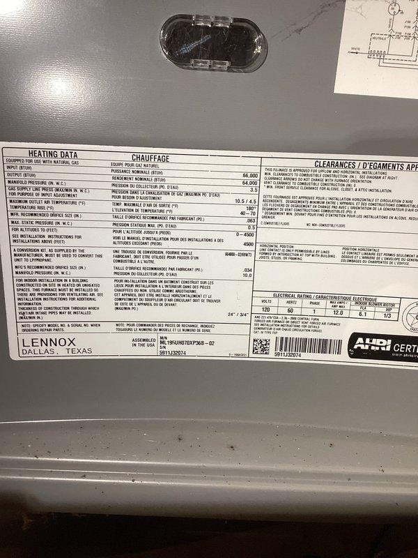 Responded to no heat call on 15-year-old Lennox LP furnace. Upon inspection, diagnosed restricted venting system preventing proper exhaust flow and failed gas valve preventing burner operation. Documented system conditions with photos showing interior components, motor assembly, and manufacturer data plate. Provided customer with repair versus replacement options and quoted air handler upgrade.