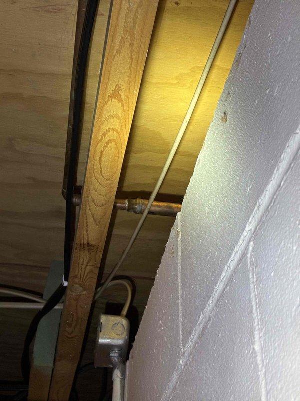 Completed de-winterization service for three-bathroom cottage. Addressed dripping shower head by installing new wall-mounted fixture with flexible hose connection to tiled bathroom wall. Replaced outdoor spigot to resolve exterior leak, with copper supply line work performed in exposed ceiling/utility area. All fixtures tested and confirmed operational for seasonal opening.