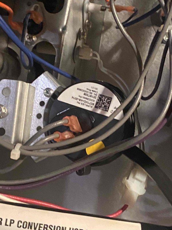 Responded to no heat call following recent annual maintenance. Diagnosed sticking pressure switch preventing furnace operation. Removed and replaced faulty pressure switch with new unit, verified all electrical connections secure, and tested system operation. Furnace now heating properly with pressure switch functioning correctly.