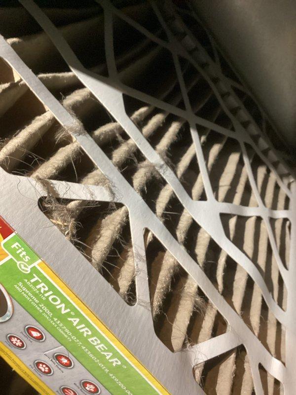 Responded to no heat call on downstairs furnace. Upon inspection, found heavily soiled air filters with significant dust and debris accumulation restricting airflow, which was preventing proper furnace operation. Replaced dirty filters with new MERV-rated filters, verified proper airflow through system, and confirmed furnace ignition and heating cycle restored to normal operation.