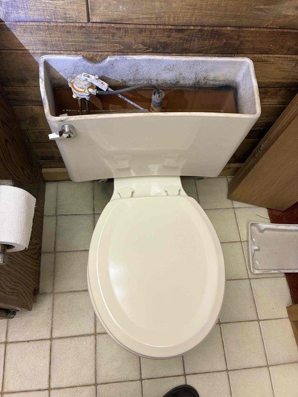 Performed cottage de-winterization service for second bathroom. Removed and replaced aging toilet that showed significant mineral deposits and internal tank deterioration. Installed new two-piece toilet unit with fresh internal flush mechanism and fill valve assembly. Replaced deteriorated gate valve with new red-handled ball valve in the water supply line, which features PEX tubing connections and chrome finish supply fixture. All plumbing connections tested and verified leak-free upon restoration of water service.